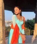 Hand embroidered Anarkali with scallop dupatta/navy blue anarkali suit/georgette anarkali dupatta USA/Indian dresses/anarkali dupatta set u