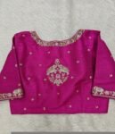 Hand Embroidered Zardosi Silk Blouse: Pink Maggam Work,hand work blouse, 42 size blouse, pink mix and match blouse, pink saree blouse USA