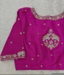 Hand Embroidered Zardosi Silk Blouse: Pink Maggam Work,hand work blouse, 42 size blouse, pink mix and match blouse, pink saree blouse USA