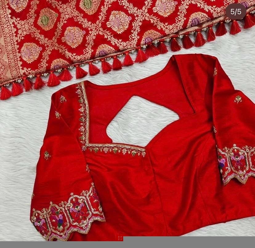 Hand Embroidered Pure Silk Bridal Blouse: Red Zardosi Maggam Work,red handwork blouse,mix and match blouse,plus size blouse,wedding blouse