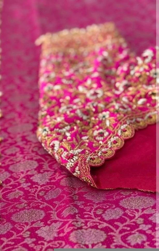 pure silk hand embroidery bridal blouse/maggam blouse/pink bridal work blouse/pink hand embroidered blouse/heavy embroidery wedding blouse