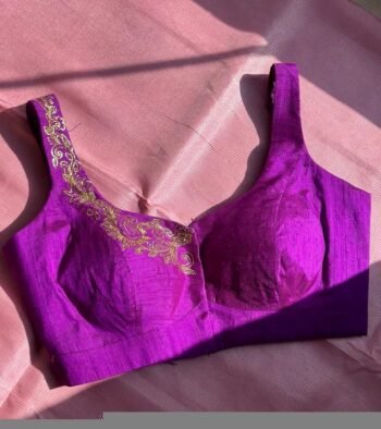 pure silk hand embroidery blouse/purple maggam blouse/purple raw silk zardosi blouse/ hand embroidered blouse/sleeveless ready made blouse