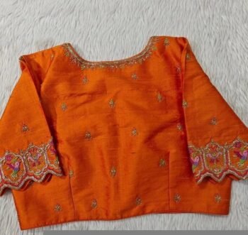 Orange silk hand embroidery blouse/orange saree maggam blouse/orange saree blouse/simplehand embroidered blouse/orange ready made blouse zar