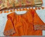 Orange silk hand embroidery blouse/orange saree maggam blouse/orange saree blouse/simplehand embroidered blouse/orange ready made blouse zar