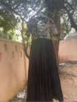 Hand-Painted Kalamkari Anarkali Dress with Dupatta: black Silk Embroidered Gown,Kalamkari Anarkali,black Kalamkari dress,hand embroidery usa