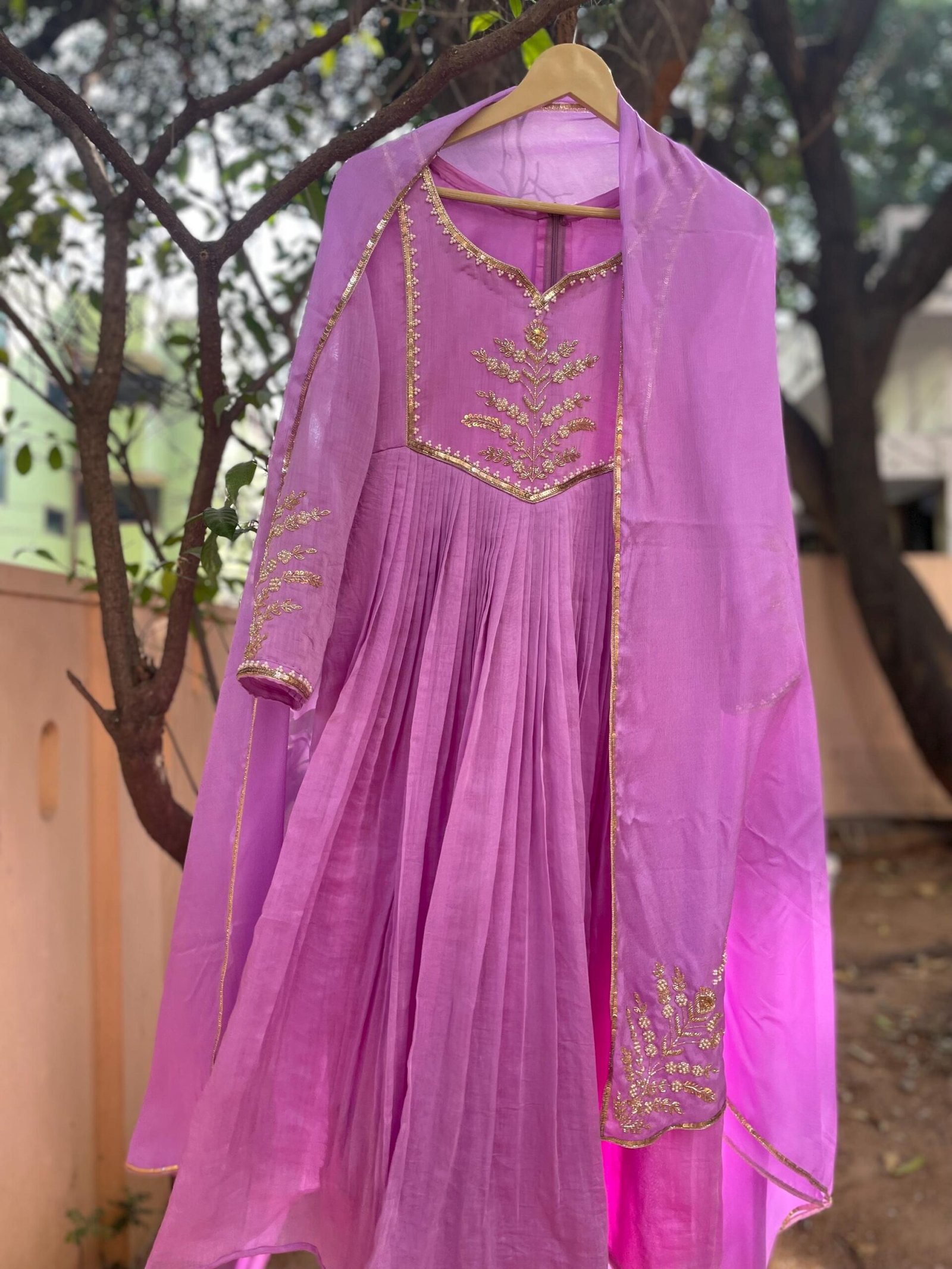 Hand Embroidered Anarkali Dress:lavender Indian Suit with Dupatta, hand work kurta with dupatta/Indian kurta set,blue kurta set,indian kurt