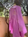 Hand Embroidered Anarkali Dress:lavender Indian Suit with Dupatta, hand work kurta with dupatta/Indian kurta set,blue kurta set,indian kurt