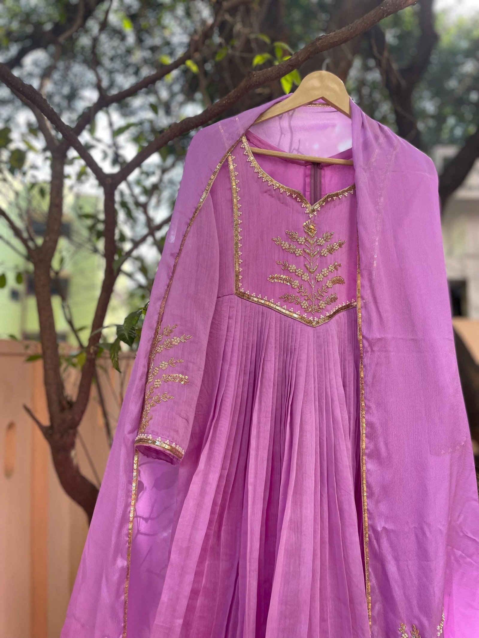 Hand Embroidered Anarkali Dress:lavender Indian Suit with Dupatta, hand work kurta with dupatta/Indian kurta set,blue kurta set,indian kurt