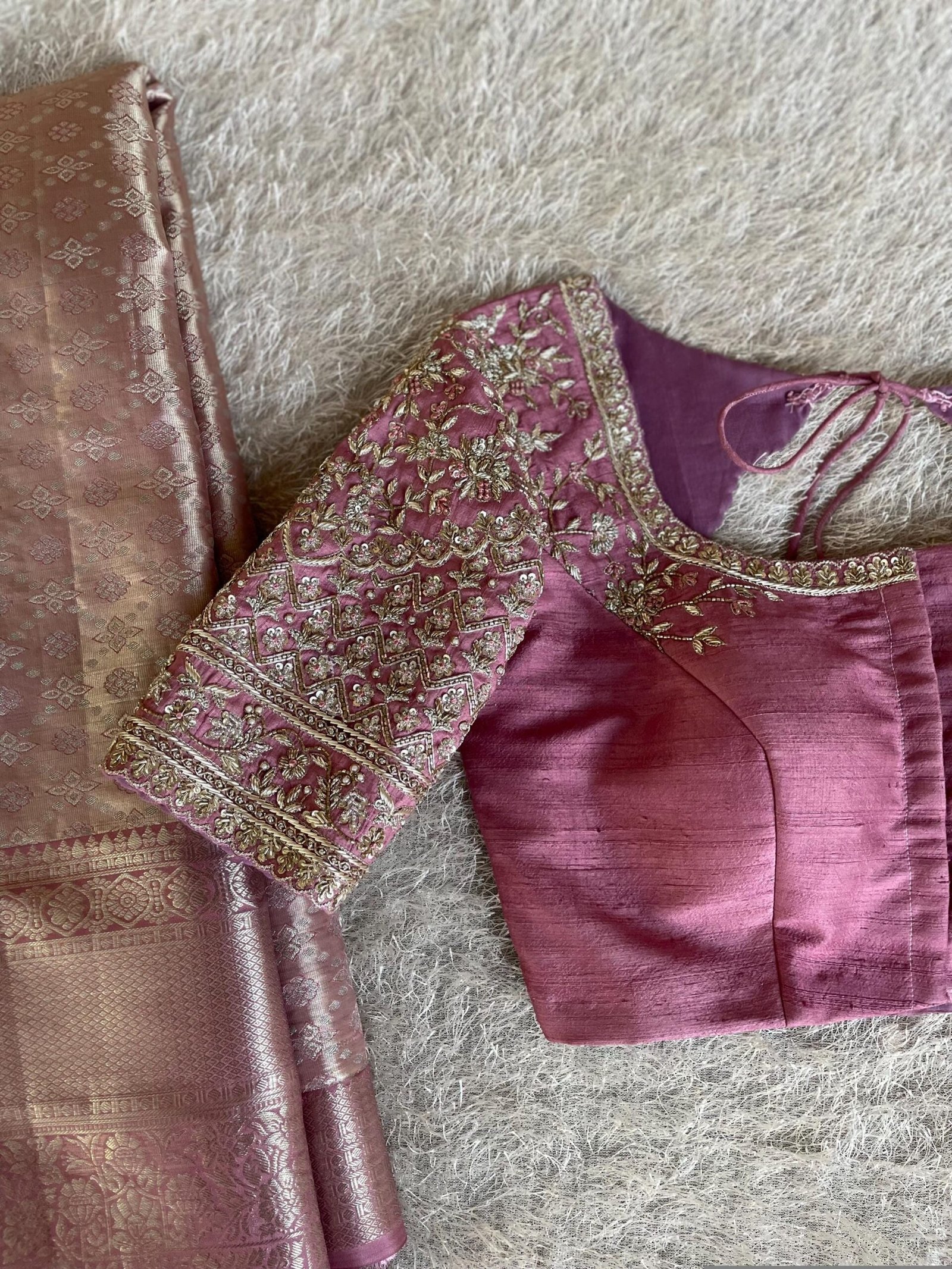 Pure silk hand embroidery blouse/saree maggam light pink blouse/wedding saree blouse/hand embroidered blouse/onion pink ready made blouse us