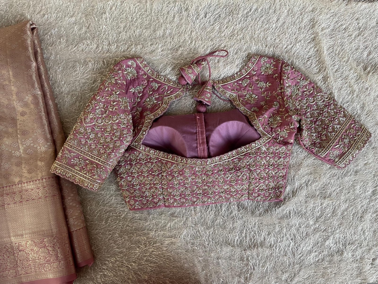 Pure silk hand embroidery blouse/saree maggam light pink blouse/wedding saree blouse/hand embroidered blouse/onion pink ready made blouse us