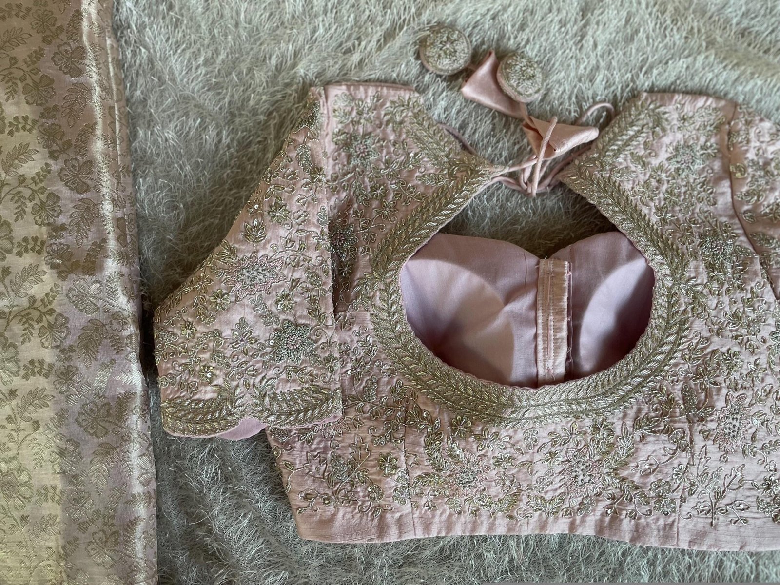 Pure silk hand embroidery blouse/saree maggam light pink blouse/wedding saree blouse/hand embroidered blouse/onion pink ready made blouse us