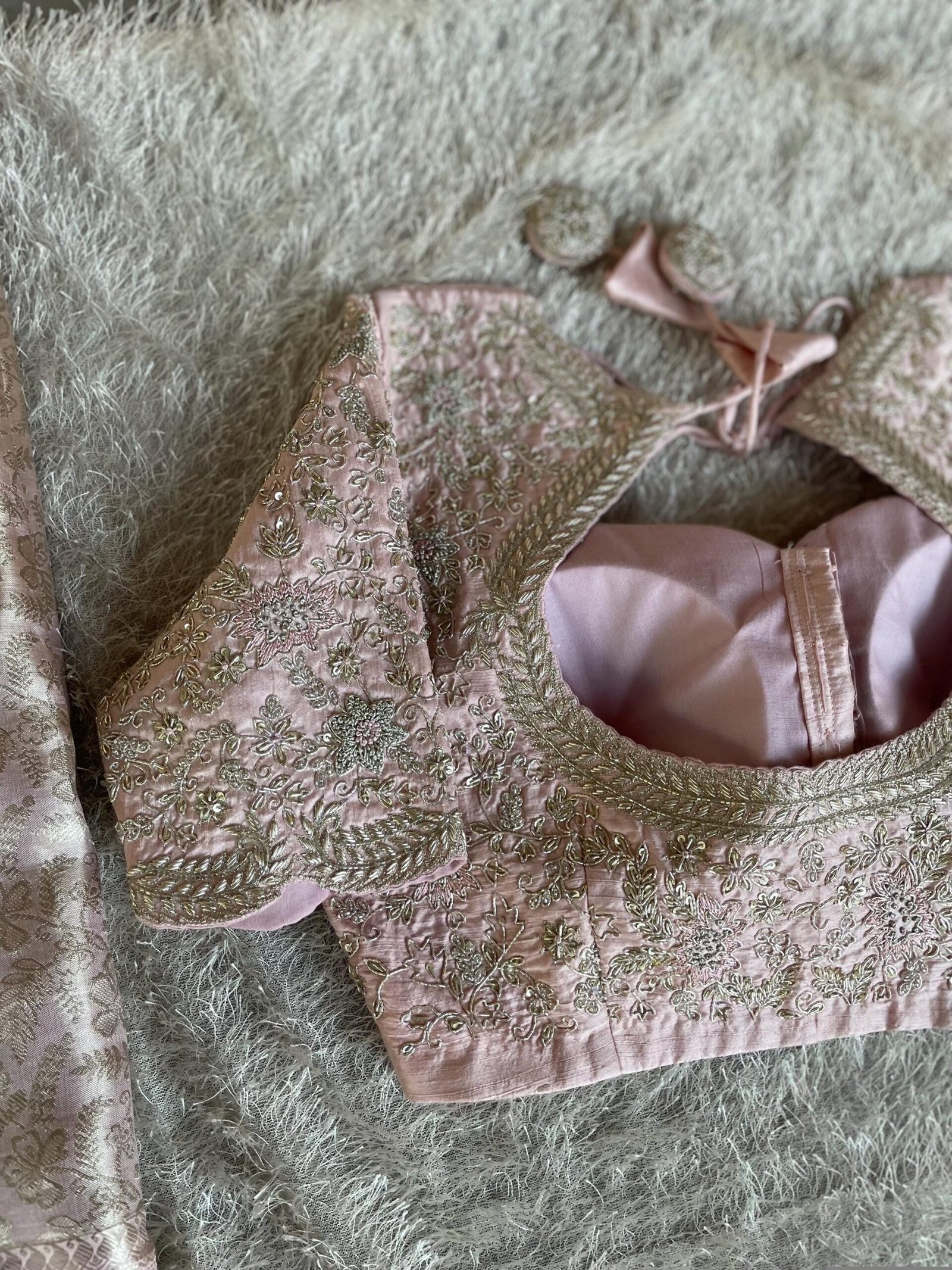 Pure silk hand embroidery blouse/saree maggam light pink blouse/wedding saree blouse/hand embroidered blouse/onion pink ready made blouse us