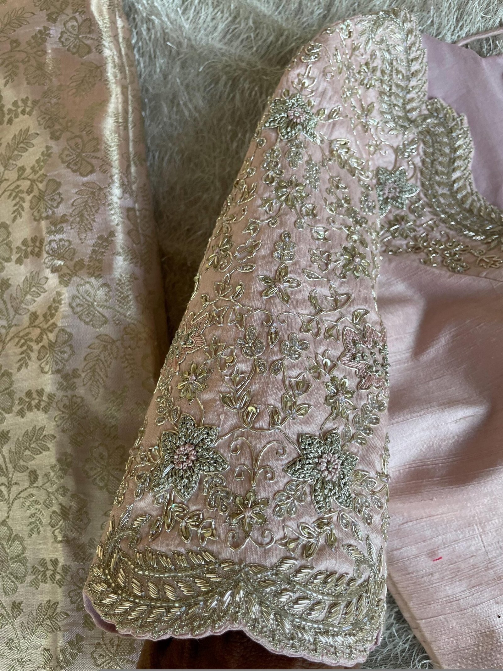Pure silk hand embroidery blouse/saree maggam light pink blouse/wedding saree blouse/hand embroidered blouse/onion pink ready made blouse us