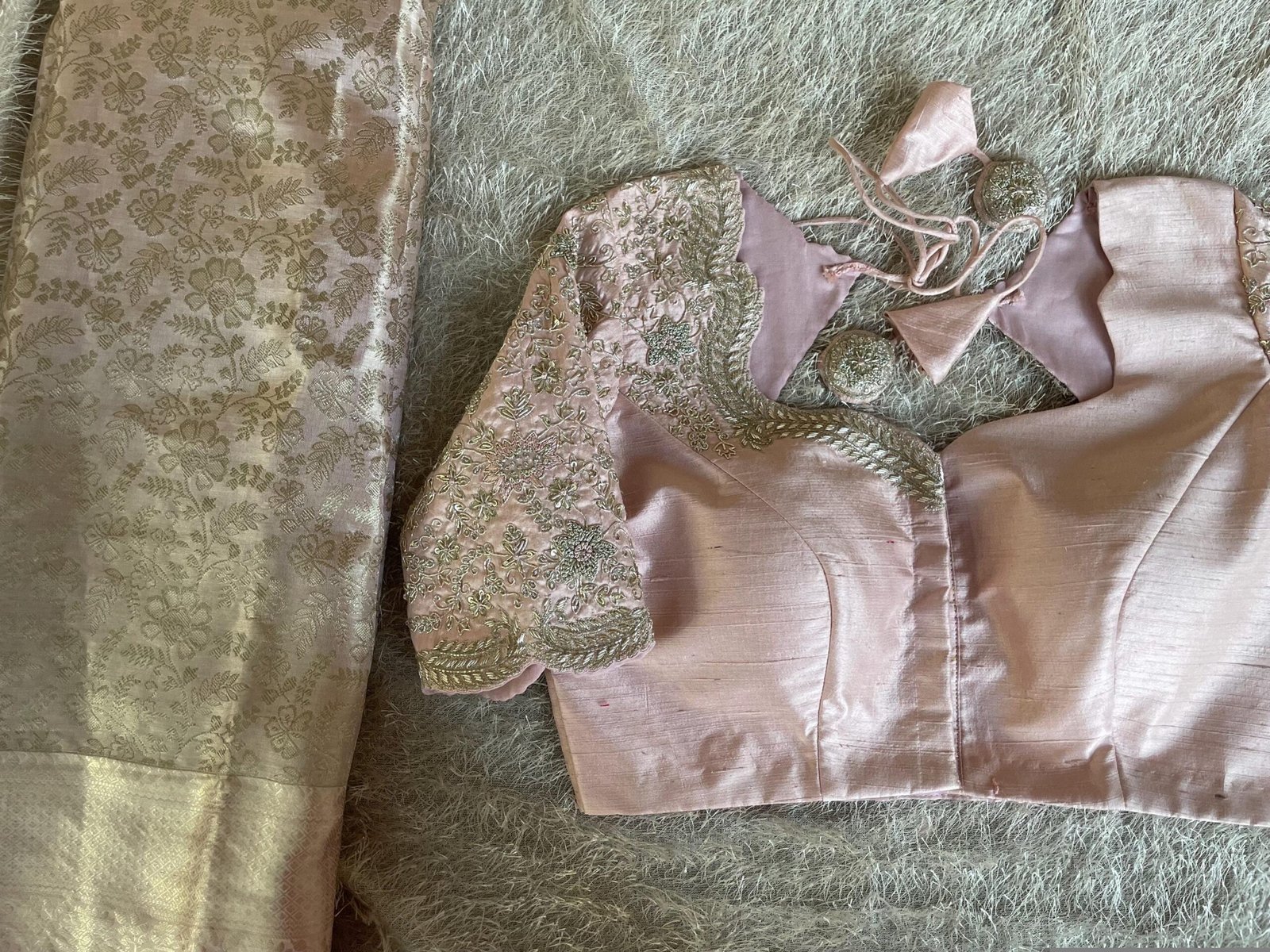 Pure silk hand embroidery blouse/saree maggam light pink blouse/wedding saree blouse/hand embroidered blouse/onion pink ready made blouse us