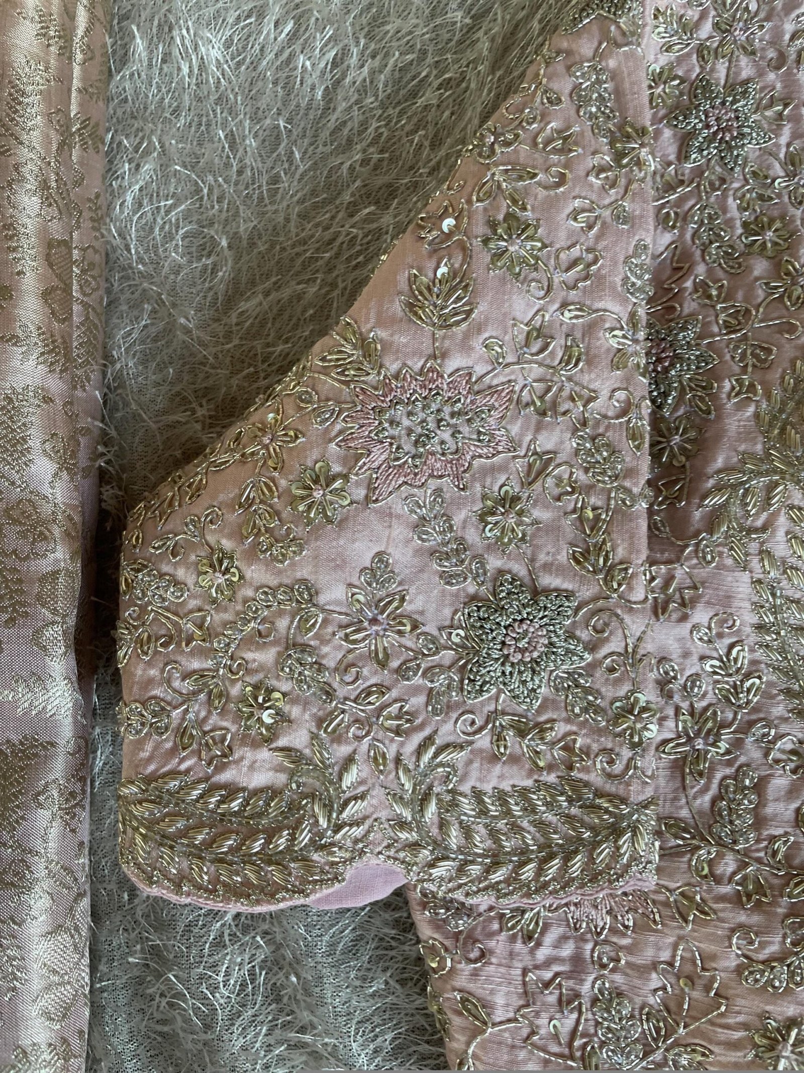Pure silk hand embroidery blouse/saree maggam light pink blouse/wedding saree blouse/hand embroidered blouse/onion pink ready made blouse us
