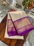 Traditional border silk saree with stitched blouse|traditional saree with readymade blouse/silk sarees USA/semi silk saree/cream purpl saree