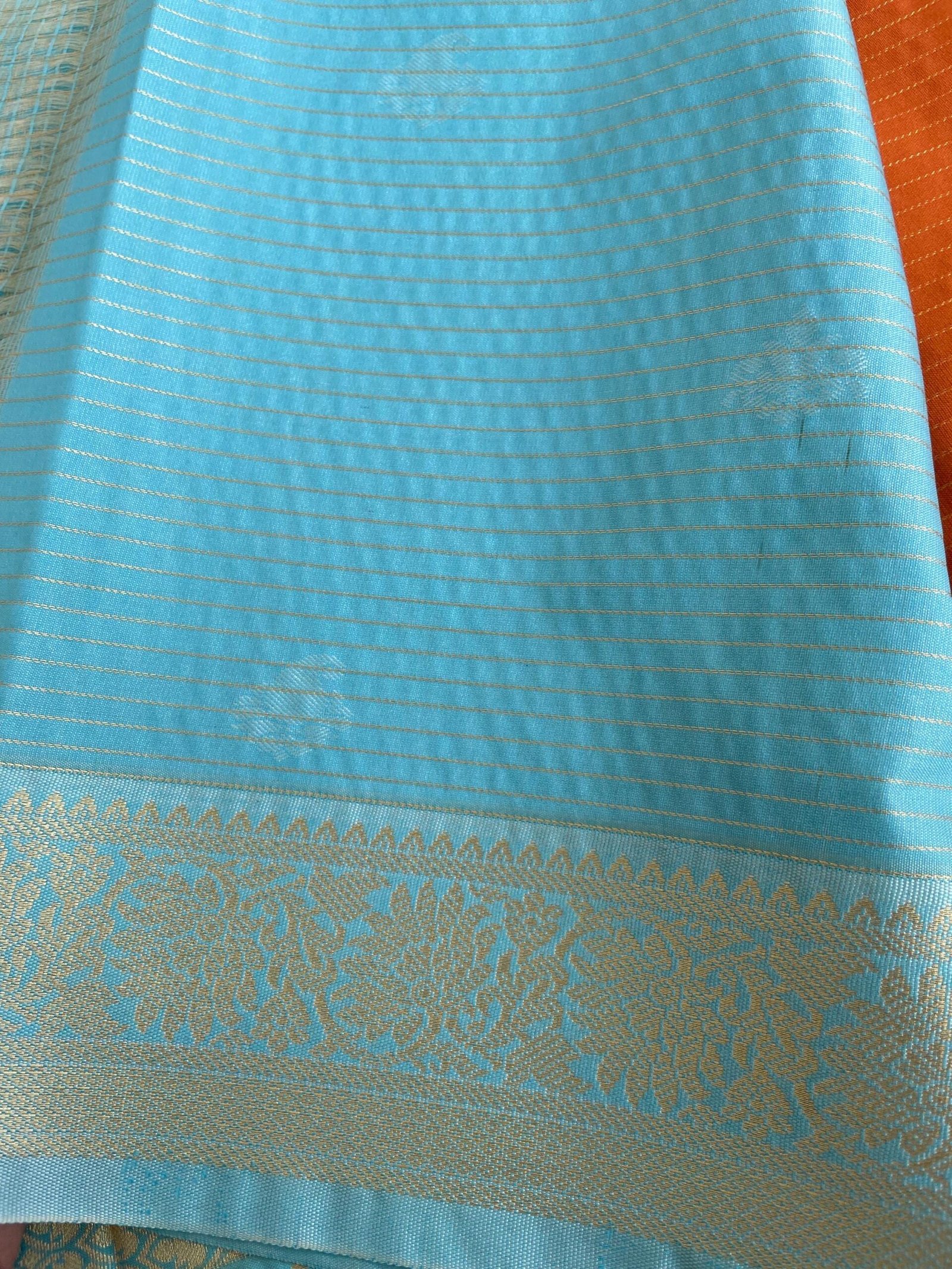 Traditional border silk saree with stitched blouse|traditional saree with readymade blouse/silk sarees USA/semi silk saree/orange blue saree