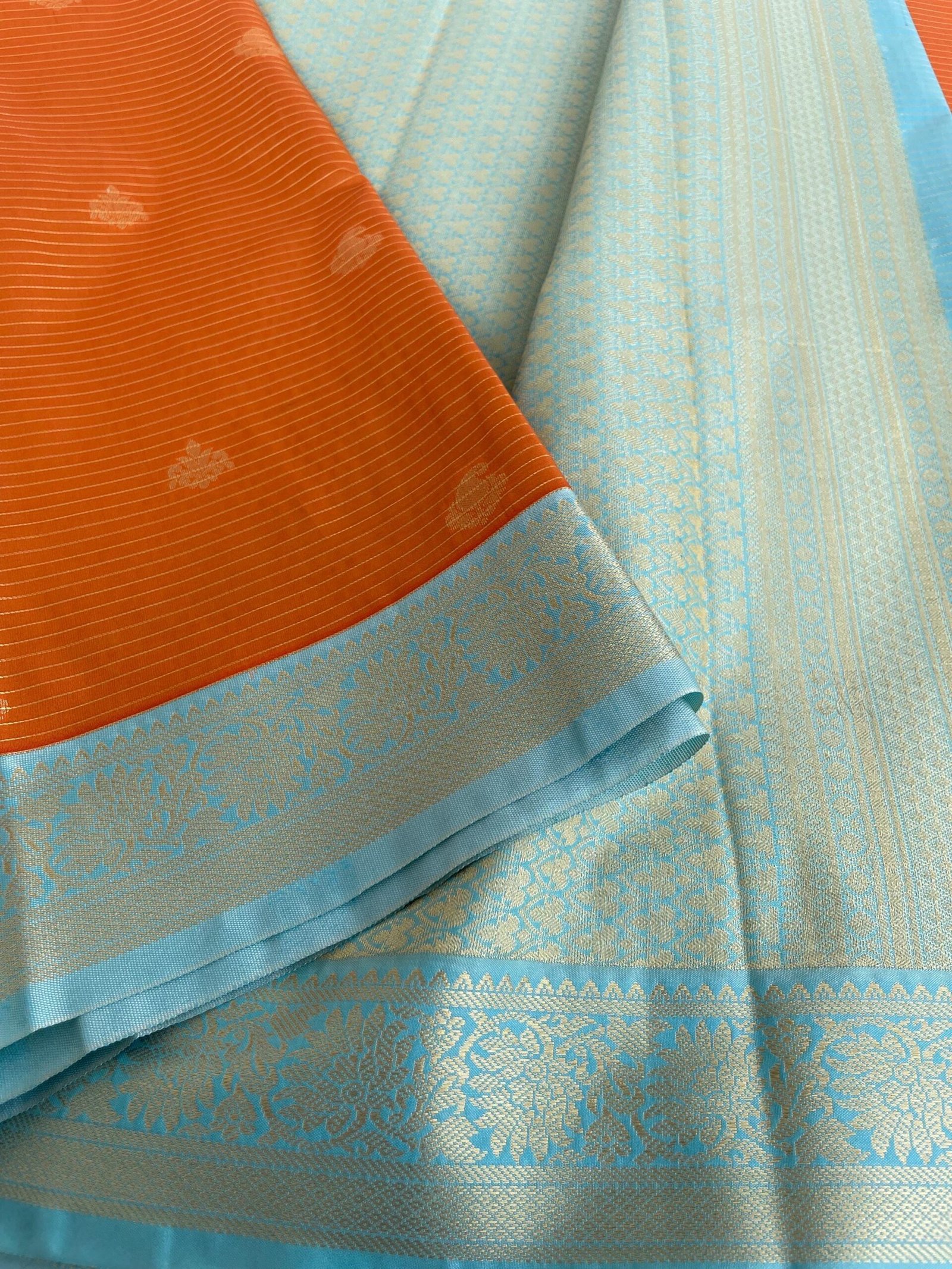 Traditional border silk saree with stitched blouse|traditional saree with readymade blouse/silk sarees USA/semi silk saree/orange blue saree