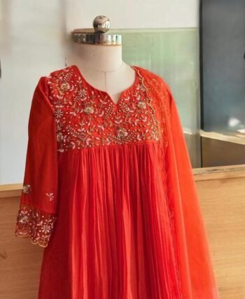 Anarkali suit usa/anarkali orange kurta long sleeve/3/4 sleeve anarkali/orange anarkali/heavy hand embroidered anarkali with dupatta set usa