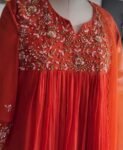Anarkali suit usa/anarkali orange kurta long sleeve/3/4 sleeve anarkali/orange anarkali/heavy hand embroidered anarkali with dupatta set usa