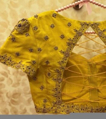 pure silk hand embroidery blouse/saree maggam blouse/yellow zardosi blouse/hand embroidered blouse /mustard yellow ready made blouse zardosi