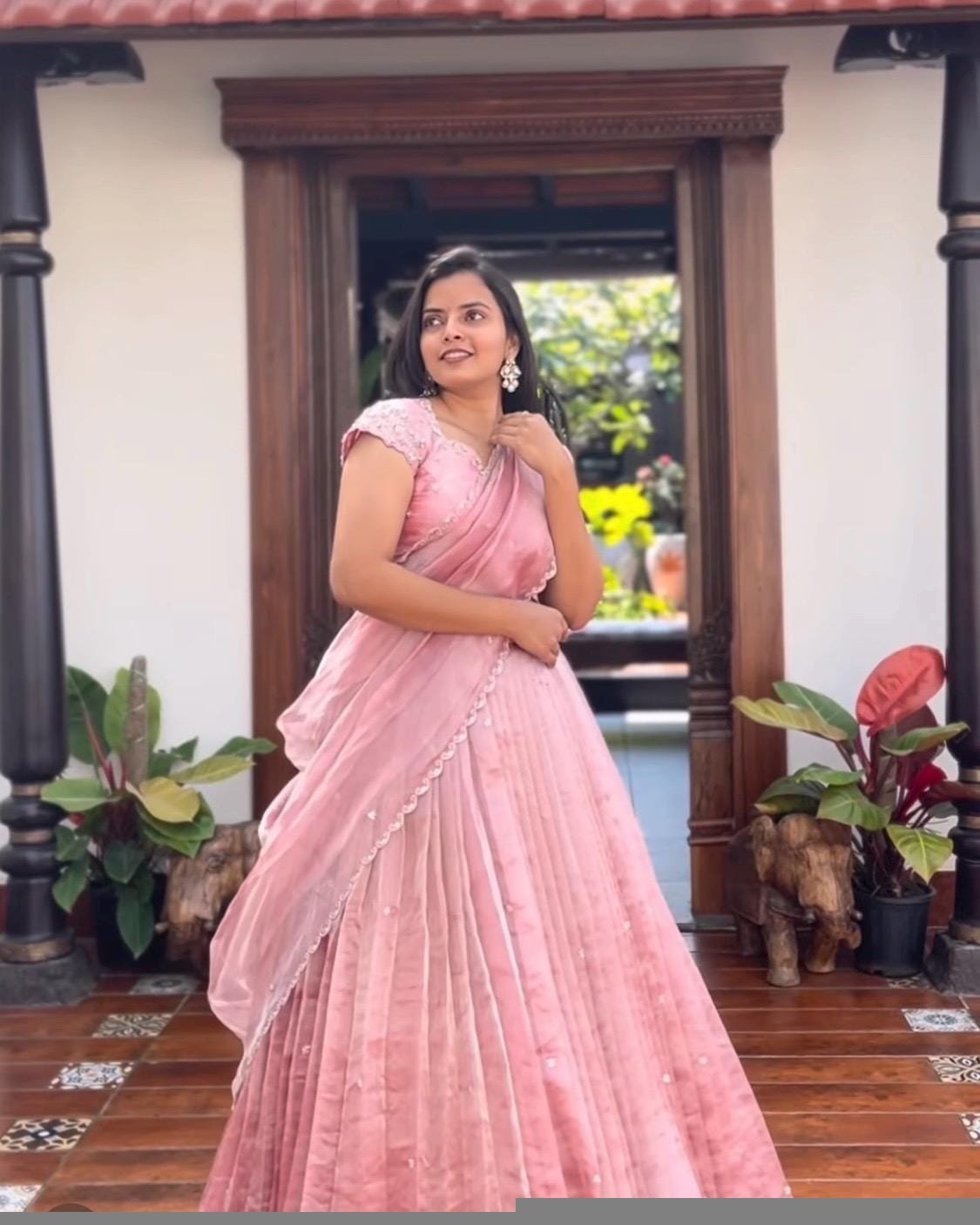 Women’s lehenga set/pink croptop lehenga/Indian crop top skirt USA/hand embroidered lehenga set dupatta/pink lehenga skirt/pink lehenga set