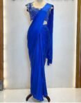 Blue silk saree with hand embroidered blouse/blue georgette saree with handwork blouse |cocktail saree/designer saree with maggam blouse us