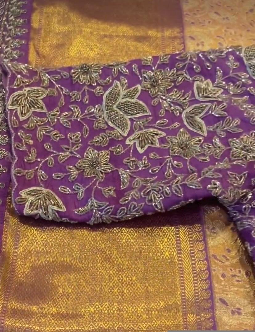 Lavender Silk Bridal Blouse: Hand Embroidered Zardosi Maggam Work,lavender bridal blouse,wedding blouse,heavy bridal blouse,wedding saree us