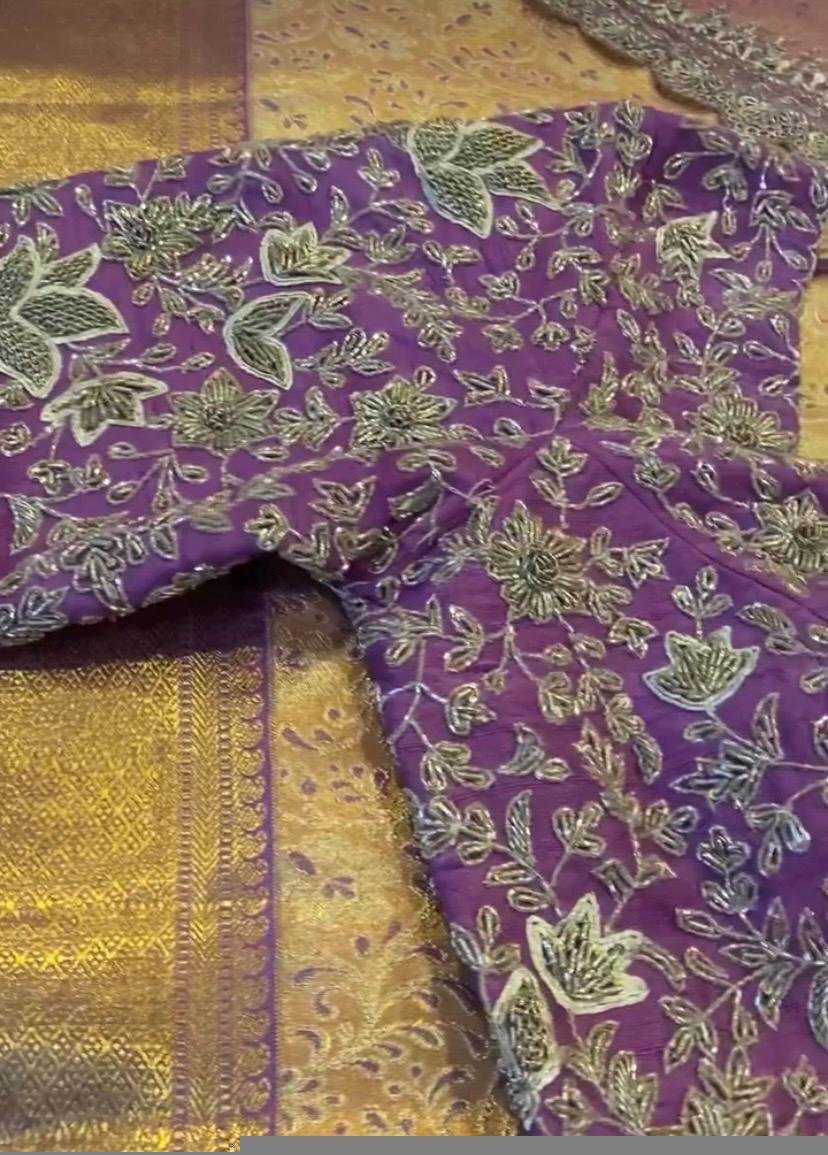 Lavender Silk Bridal Blouse: Hand Embroidered Zardosi Maggam Work,lavender bridal blouse,wedding blouse,heavy bridal blouse,wedding saree us