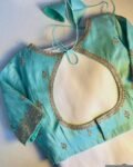pure silk hand embroidery blouse /maggam blouse/blue raw silk zardosi blouse/hand embroidered blouse/ice blue elbow sleeve ready made blouse