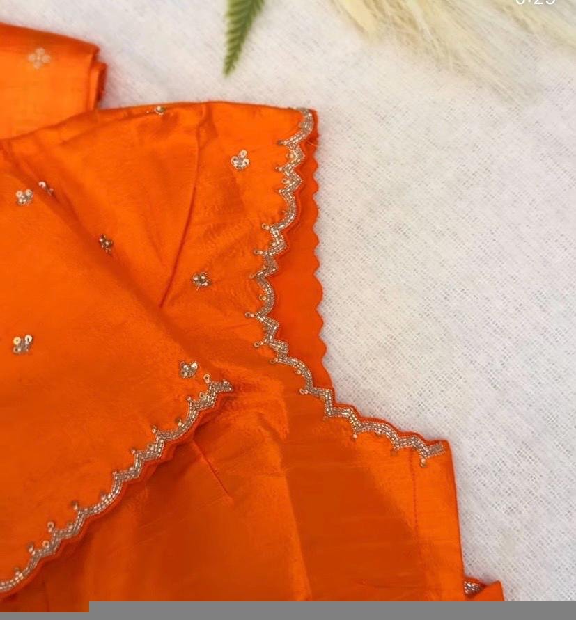 Orange silk hand embroidery blouse/orange saree maggam blouse/orange saree blouse/simplehand embroidered blouse/orange ready made blouse zar