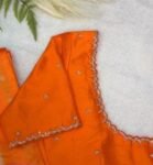 Orange silk hand embroidery blouse/orange saree maggam blouse/orange saree blouse/simplehand embroidered blouse/orange ready made blouse zar