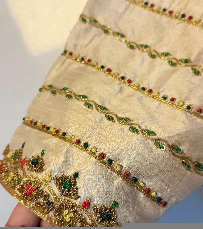 Hand Embroidered Zardosi Silk Blouse: Cream Maggam Work, Elbow Sleeves,cream saree blouse,patola blouse,mix and match blouse,plus size blous