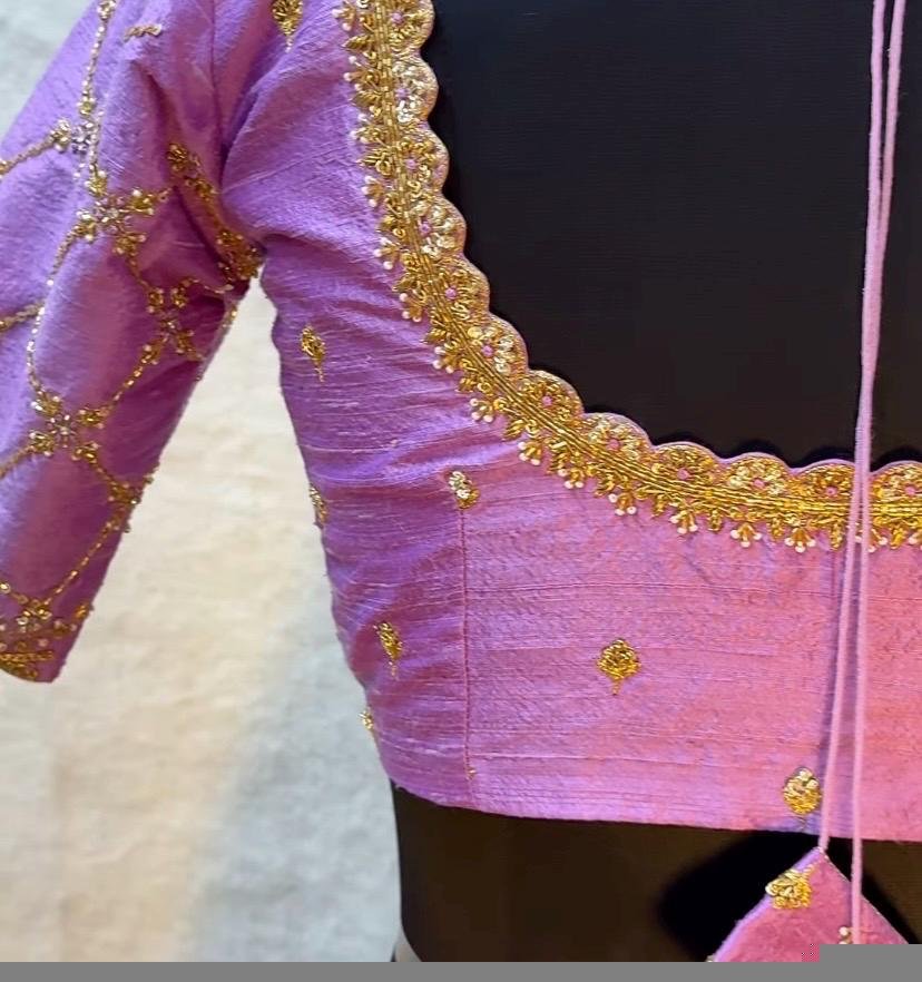 Lavender hand embroidery blouse/saree maggam work blouse/hand embroidery saree blouse/hand embroidered blouse/lavender ready made blouse usa