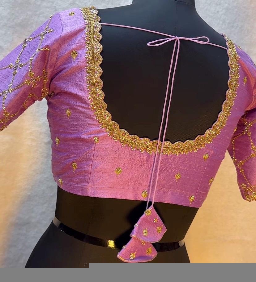 Lavender hand embroidery blouse/saree maggam work blouse/hand embroidery saree blouse/hand embroidered blouse/lavender ready made blouse usa