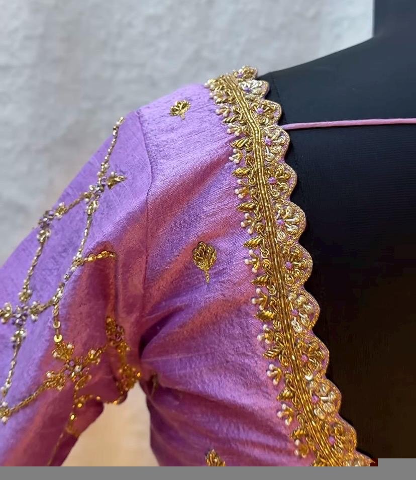 Lavender hand embroidery blouse/saree maggam work blouse/hand embroidery saree blouse/hand embroidered blouse/lavender ready made blouse usa