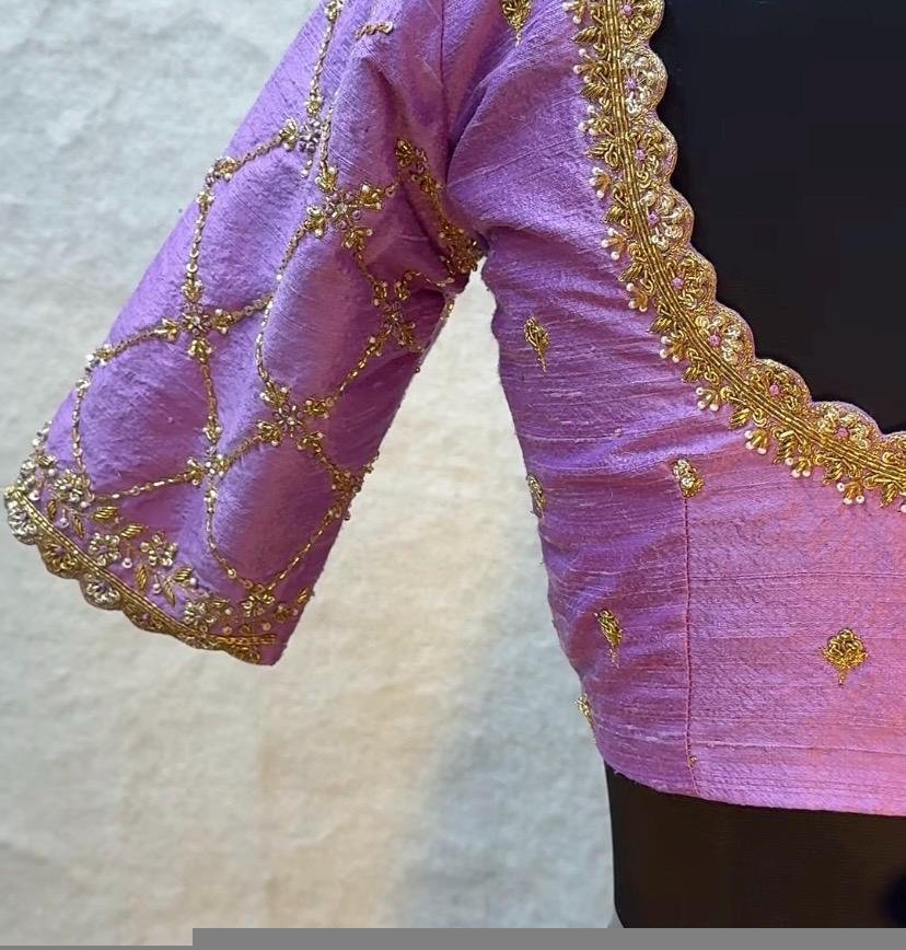 Lavender hand embroidery blouse/saree maggam work blouse/hand embroidery saree blouse/hand embroidered blouse/lavender ready made blouse usa