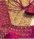 Hand Embroidered Zardosi Silk Blouse: Pink Maggam Work,hand work blouse, 42 size blouse, pink mix and match blouse, pink saree blouse USA