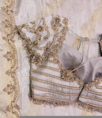 Hand Embroidered Silver Silk Blouse: Zardosi Maggam Wedding Crop Top,silver mix and match  blouse,hand embroidered blouse,plus size blouse