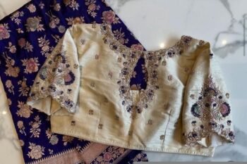 pure silk hand embroidery blouse/modern saree maggam blouse/cream zardosi blouse/multi hand embroidered blouse/off white ready made blouse