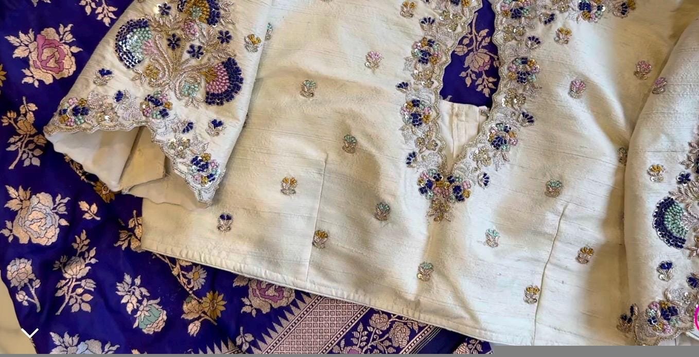 pure silk hand embroidery blouse/modern saree maggam blouse/cream zardosi blouse/multi hand embroidered blouse/off white ready made blouse