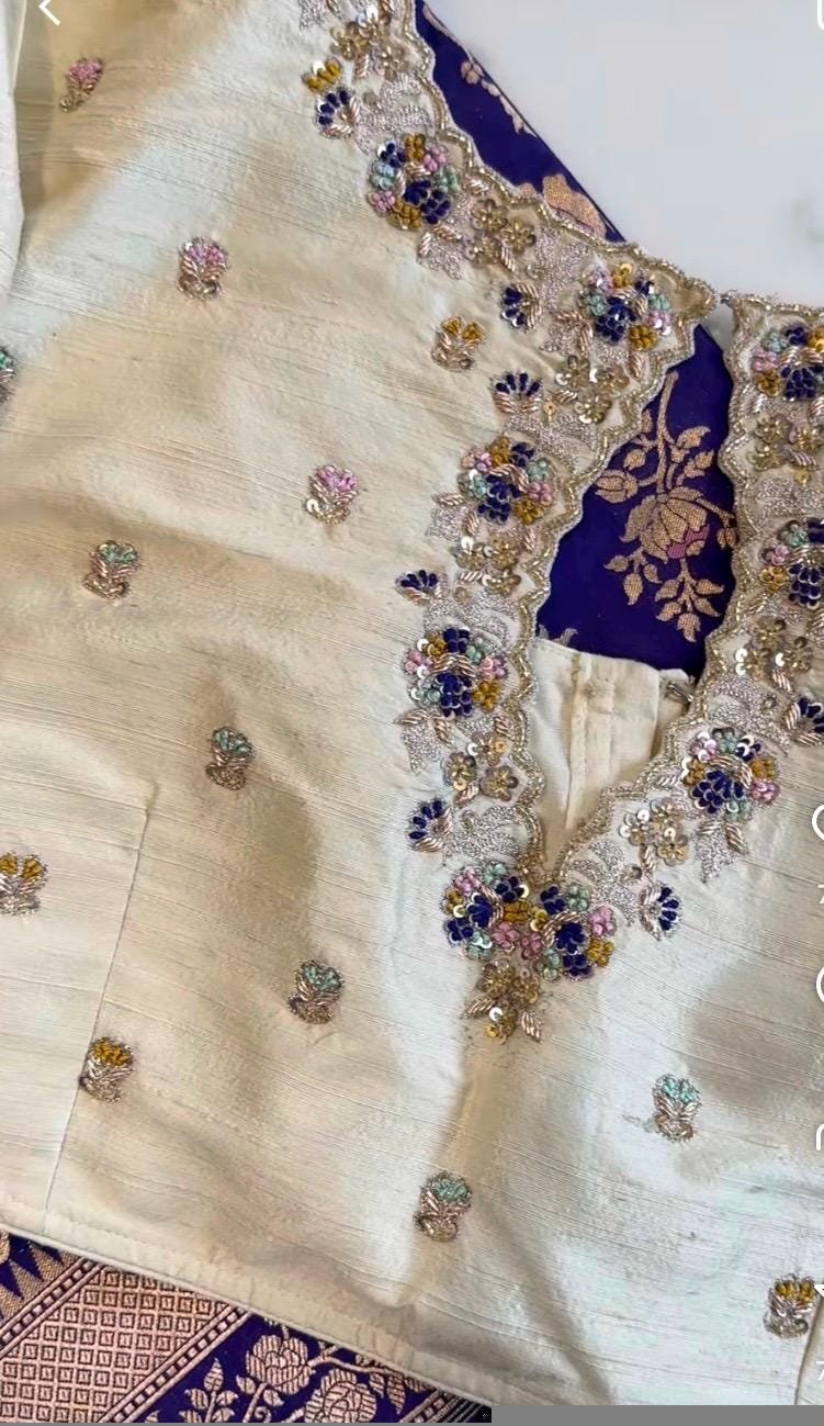 pure silk hand embroidery blouse/modern saree maggam blouse/cream zardosi blouse/multi hand embroidered blouse/off white ready made blouse
