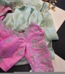 Hand Embroidered Silk Blouse: Light Pink Zardosi Maggam Work,tissue pink blouse,blush pink blouse,light pink maggam saree blouse,plus size