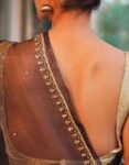 Pure silk cocktailsaree/black sari with hand embroidery/organza silk saree with designer blouse /black saree,party saree,full sleeve blouse