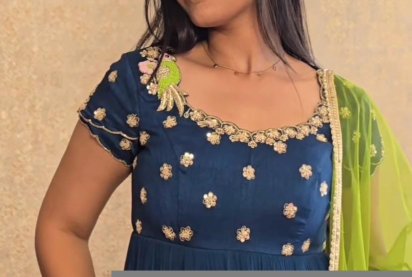 Blue Anarkali suit usa/anarkali kurta shirt sleeve/ blue anarkali with dupatt/shortsleeve dress anarkali/Indian dresses/blue Indian anarkali