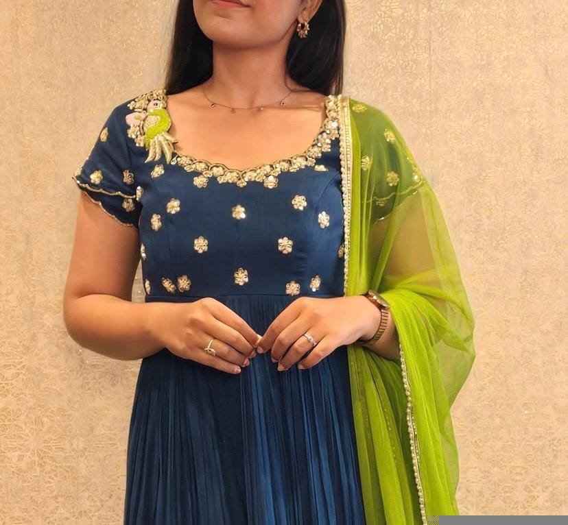 Blue Anarkali suit usa/anarkali kurta shirt sleeve/ blue anarkali with dupatt/shortsleeve dress anarkali/Indian dresses/blue Indian anarkali