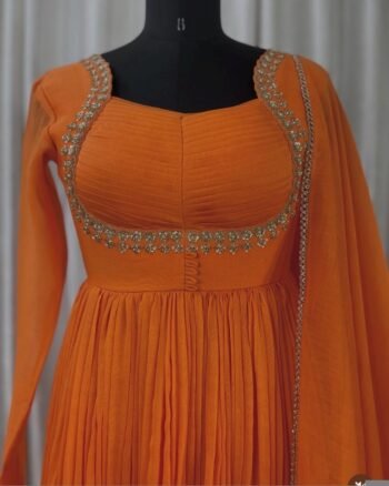 Orange Anarkali suit anarkali kurta full sleeve/orange full sleeve anarkali/soft chanderi anarkali dress/Indian dresses/orange anarkali