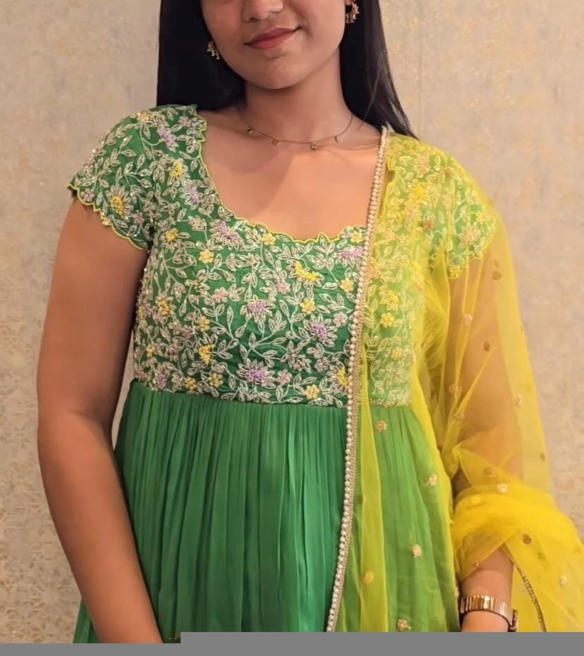 Green Anarkali suit usa/hand embroidery anarkali kurta/ anarkali dress dupatta /sea green anarkali/Indian dresses/green layered anarkali US
