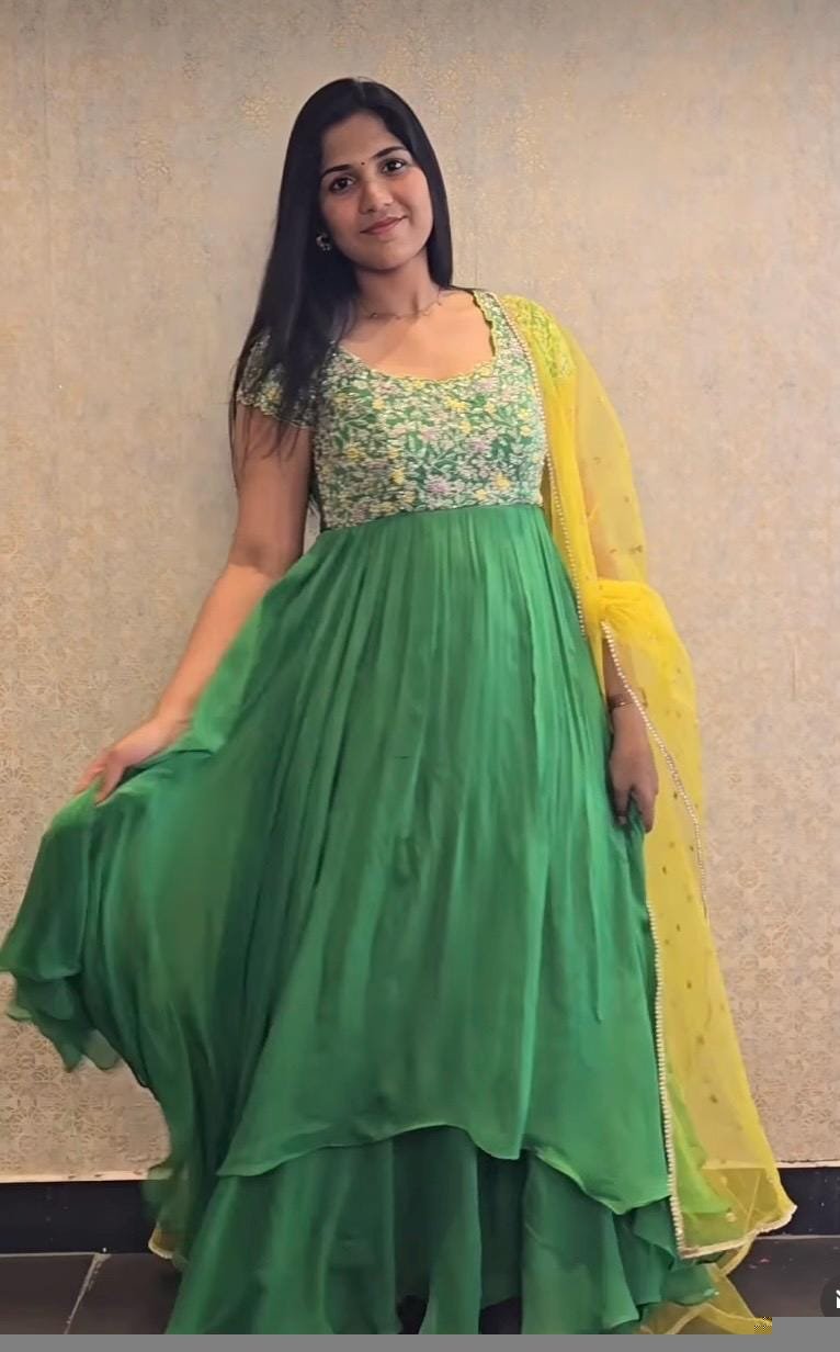 Green Anarkali suit usa/hand embroidery anarkali kurta/ anarkali dress dupatta /sea green anarkali/Indian dresses/green layered anarkali US