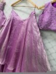 Lavender Silk Lehenga Set: Hand Embroidered Crop Top, Indian Wedding Outfit,lavender lehenga, crop top lehenga,tissue lehenga,crop top skirt